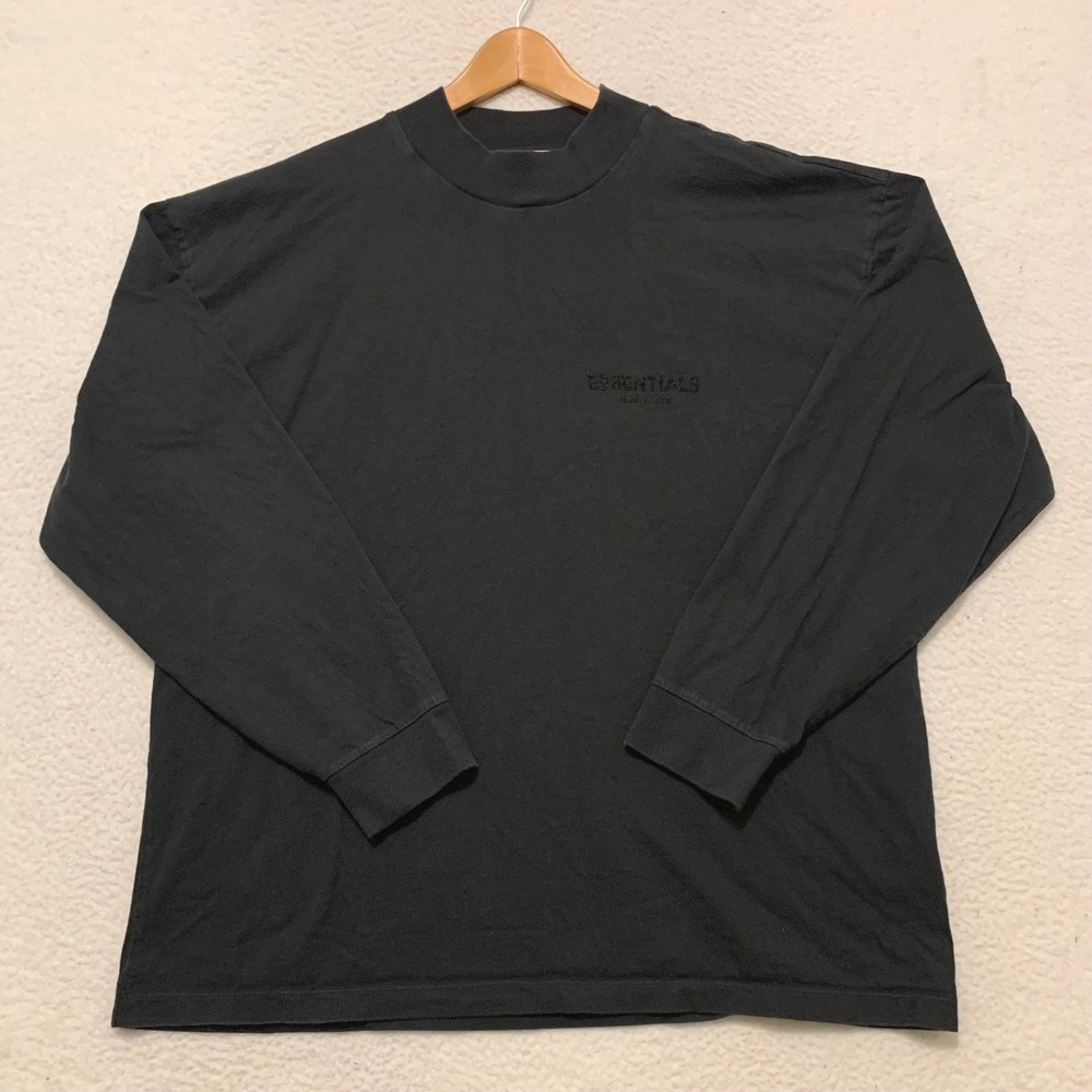 Fear of God Essentials Long Sleeve T-Shirt Mens XL Mock Neck Logo Pullover Black